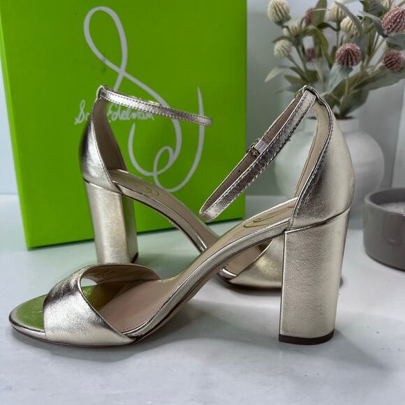 Sam Edelman Robyn Leather Ankle Strap Heel Gold I3433L4700 Women's 9.5M Tried On - Picture 6 of 11